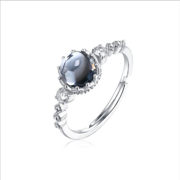 Women's Resizable Blue Topaz 925 Sterling Silver Ring with White Gold Plating 